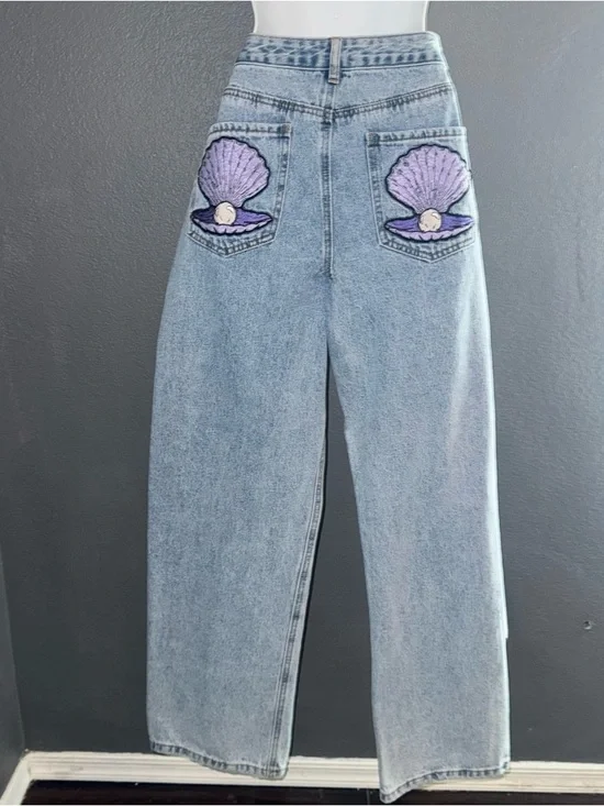 Women’s Mermaid Clam Shell Forever 21 90s Fit Vintage Jeans Waist size 28 - Picture 3 of 5